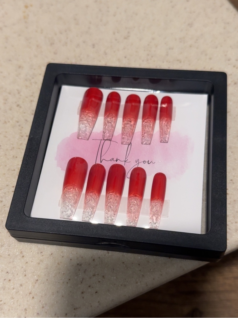 Red Ombre Lace Press-On Nail Set - Women Accessories